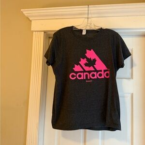 B57-61 / Gray and Pink Short Sleeve Tee with Vibrant Banff Canada  Logo